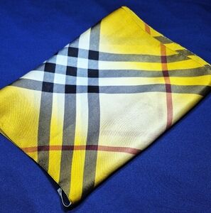 Burberry Yellow Plaid Silk Scarf with Black and Red Accents